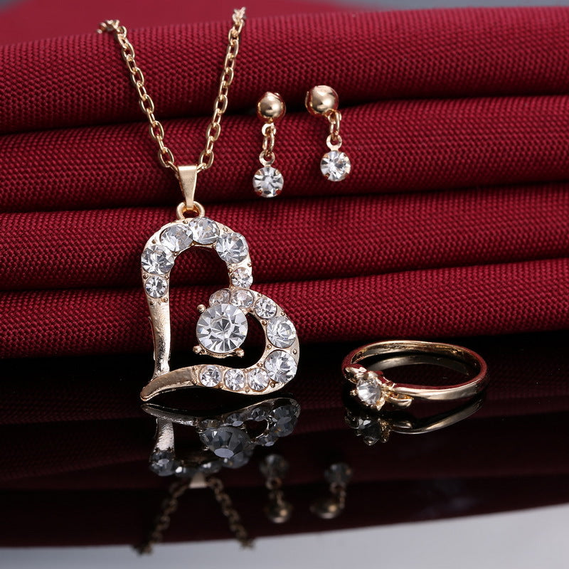 Heart Pendant Jewelry Set Rhinestone